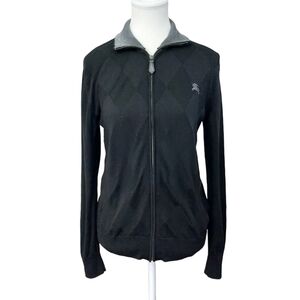 Burberry Black Label - Black Argyle Zip-up Sweater